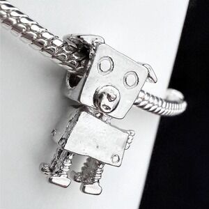 Silver Robot Dog Bead Charm Fits Snake Chain Bracelet